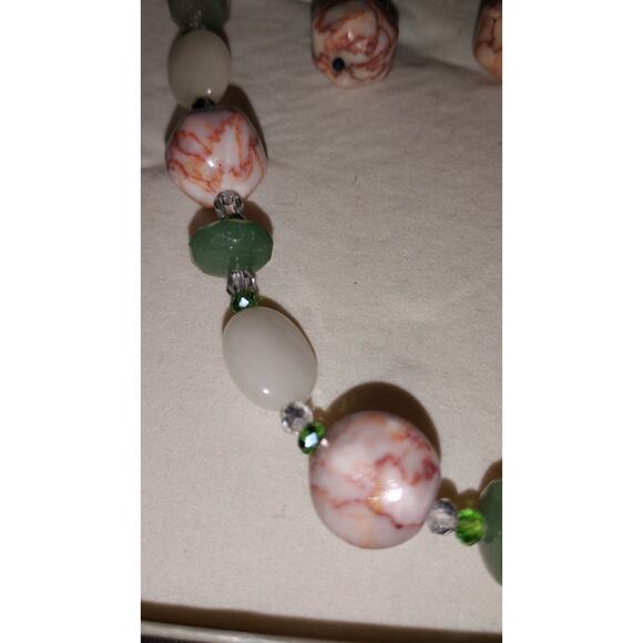 CG 925 Thailand Natural Stone Necklace & Earring Set – Green & Marbled Beads - Picture 2 of 6
